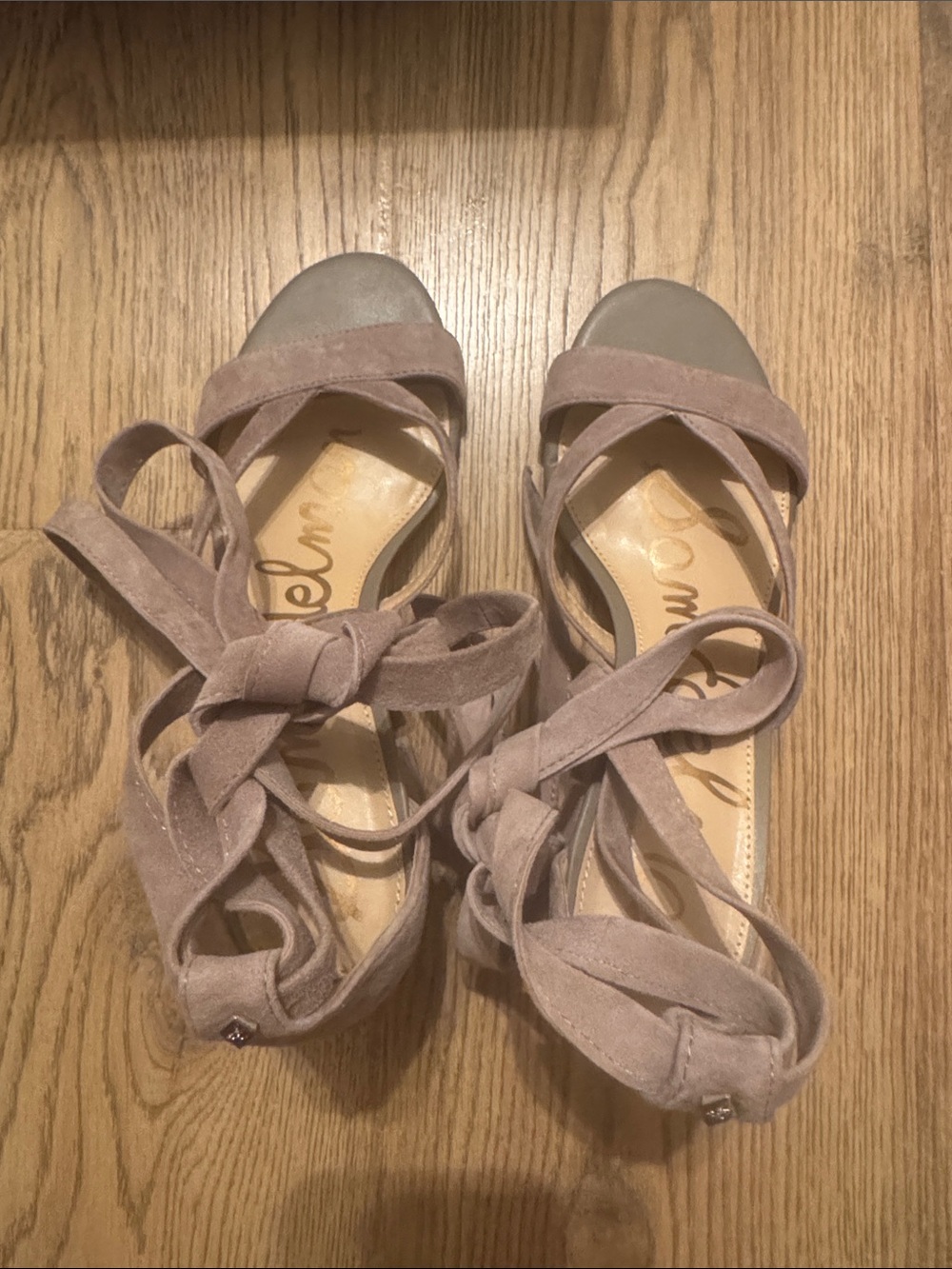 Sam Edelman Suede Lace-Up Sandals in Blush Taupe